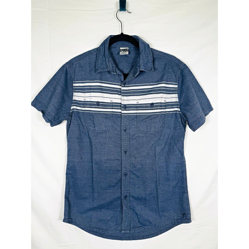 Hang Ten Men's S Regular Fit Blue White Striped Cotton Button-Up Shirt Pockets